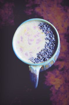 an overhead view of a drink in a cup