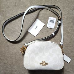 Coach White Leather Crossbody. Nwt, Tags Shown In Pictures. Original Padding Still In Bag, Never Used. White Coach Evening Bag, White Coach Bag, Crossbody Bag Coach, Purse Aesthetic, Crossbody Coach, Trendy Purses, Luxury Bags Collection, Purse Essentials, White Crossbody Bag