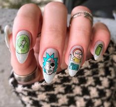 Rick And Morty Nails Acrylic, Nail Cartoon, Birthday Nails