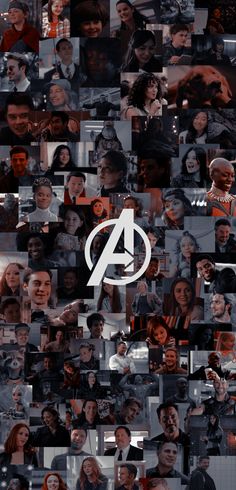 the avengers logo is surrounded by many different photos and people's faces in this collage