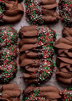 chocolate cookies decorated with sprinkles and frosting