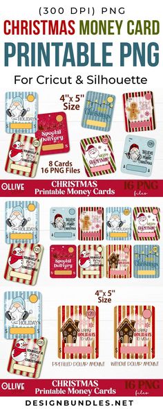 Christmas Money Card PNG Bundle | Printable Money Card PNG Holiday Treats