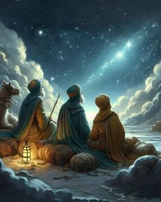 three people sitting on rocks looking at the stars