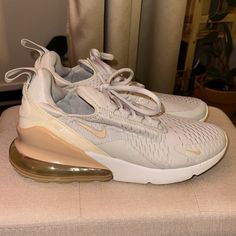 Nike Air Max 270 - Light Bone Sesame Size: 8.5 Women’s Condition: Good Shoes Nike Air, Nike Air Max 270, Air Max 270, Shoes Nike, Cream White, Womens Shoes Sneakers, Air Max, Nike Air Max, Nike Shoes