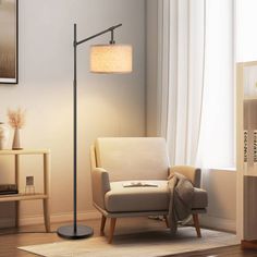 a living room scene with focus on the floor lamp