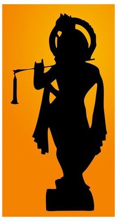 the silhouette of a statue is shown in front of an orange sky with a hook hanging from it's side