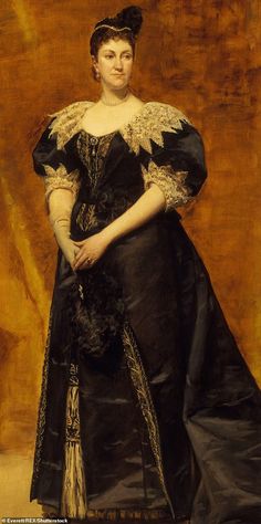 a painting of a woman in a black dress