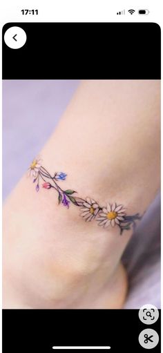 Wildflower Tattoo Design, Wrist Bracelet Tattoo, Tattoo Thoughts, Chain Tattoo, Ankle Bracelet Tattoo, Cool Wrist Tattoos, Flower Wrist Tattoos, Anklet Tattoos, Tattoos For Women Flowers