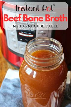 an instant pot beef bone broth in a jar