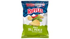 a bag of chips with the word ruffles written on it and an image of a