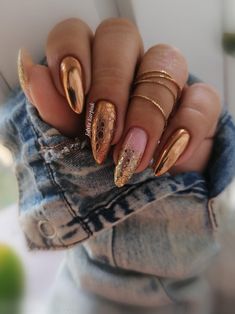 Chrome Nail Colors, Gold Chrome Nails, Chrome Nails Designs, Gel Nail Art Designs, Chrome Nail, Gold Chrome, Nails 2024