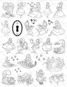 an image of cartoon characters from the disney princesses coloring book, with their names in black and white