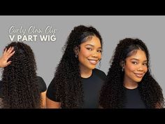 Vpart Wig, Curly Claw Clip, Curly Hair Half Up Half Down, Braid Half Up Half Down, V Part Wig, Wig Curly, Goddess Braids Hairstyles, Braided Half Up, U Part Wig