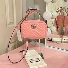 Gucci Mini Pink Gg Zip Marmont Matelass Leather Crossbody Bag Approx Size: 7.5” X 4.5” X 2.25” Strap Drop 20” - 23” Comes With Tags, Gucci Card Tag, And Gucci Dust Bag. Trendy Gucci Crossbody Shoulder Bag, Trendy Gucci Crossbody Bag, Gucci Pink, Gucci Mini, Bags Gucci, Mini Pink, Fashion 2024, Gucci Bags, Card Tags