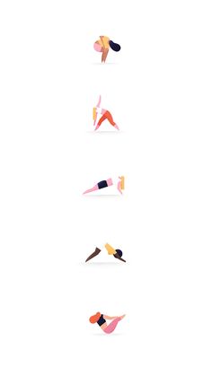 a series of yoga poses in different colors and sizes on a white background with the words,