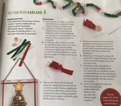 an article in a magazine about christmas decorations and crafts for kids to make with beads