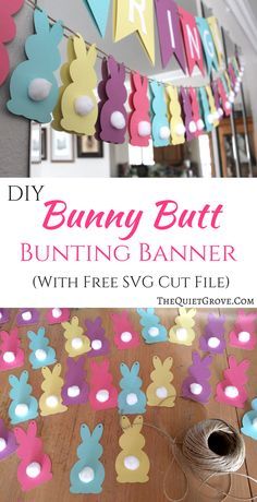 bunny bunting banner with free svg cut file is perfect for easter or spring