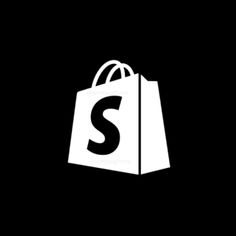 a black and white shopping bag with the letter s on it's front side