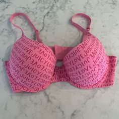 New Juicy Couture Sexy Push Up Bra Size 36c Women Pink Love Brand New Without Tags Pink Victoria Secret Bra Push Up, Victoria Secret Pink Bras Set, Victoria's Secret Pink Bra, Hot Pink Juicy Couture, Pink Push-up Bra With Lace Trim, Bra Outfit, Pretty Bras, Cute Bras, Pink Bra