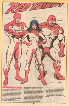 an old comic book page with the red army characters in their costumes and text on it