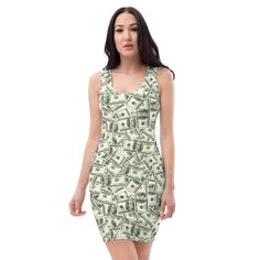 Make a statement and look fabulous in this all-over printed, fitted dress.  * 82% polyester, 18% spandex * Fabric weight: 6.78 oz/yd² (230 g/m weight may vary by 5% * Made with smooth, comfortable microfiber yarn * Material has a four-way stretch * Blank product components sourced from China This product is made especially for you as soon as you place an order, which is why it takes us a bit longer to deliver it to you. Making products on demand instead of in bulk helps reduce overproduction, so thank you for making thoughtful purchasing decisions! 100 Dollar Bill, 100 Dollar, Dollar Bill, Money Maker, Spandex Fabric, Fitted Dress, Dress Clothes For Women, Print Dress, Fabric Weights