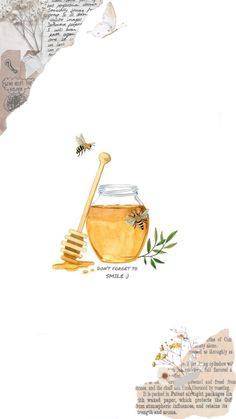 a drawing of a jar of honey with a bee on it