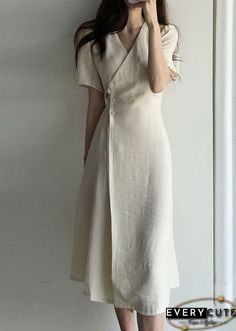 Pink Wrinkled Cozy Long Dresses Short Sleeve Cotton Long Dresses, Dresses Short Sleeve, Cotton Long Dress, Beige Dresses, Natural Fabric, Modest Fashion Outfits, Mode Inspo, Dresses Short, Casual Style Outfits