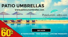 an advertisement for patio umbrellas on the beach