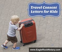 a little boy pushing a red suitcase with the words travel content letters for kids