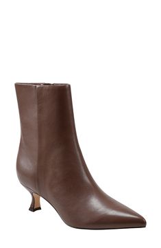 A kitten heel provides a perfectly poised finish for a versatile pointy-toe bootie shaped from smooth leather. 2" heel 6 1/4" shaft Side zip closure Leather upper/synthetic lining and sole Imported Heels Boots Outfit, Brown Kitten, Kitten Heel Ankle Boots, Kitten Heel Boots, Closet Wishlist, Fall Closet, Brown Booties, Women Boots, Marc Fisher