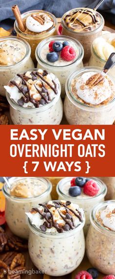 easy vegan overnight oatmeal recipe in glass jars