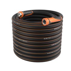 an orange and black extension hose on a white background