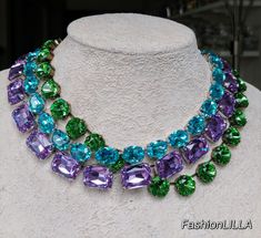 Aquamarine Anna wintour style stacking necklace, chunky boho violet choker, peridot cushion cut stacking necklace,mother of bride necklace by FashionLILLA on Etsy Chunky Crystal Necklace, Czech Glass Necklace, Bride Necklace, Square Necklace, Stacked Necklaces, Green Cushions, Peridot Green