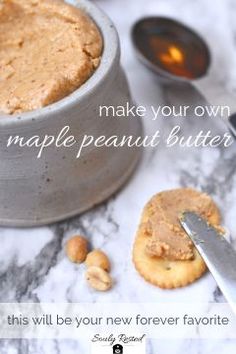 an image of a peanut butter cookie being cut by a knife with the words make your own maple peanut butter