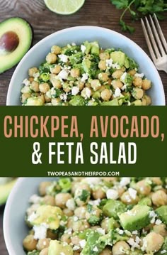 chickpea, avocado and feta salad in a bowl