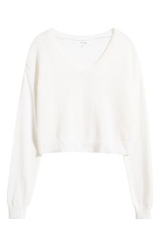 Give your off-duty fits a cozy boost in this cropped, boxy sweater made with a touch of wool for enhanced warmth. 19" length (size Medium) V-neck Long sleeves Dropped shoulders Ribbed cuffs and hem 50% nylon, 25% polyester, 15% acrylic, 10% wool Machine wash, dry flat Imported White Sweater V Neck, Cute Preppy Clothes, Chunky White Sweater, Sweaters Crochet, Clothing Preppy, Fancy Sweater, Preppy Sweatshirts, 2024 Wishlist, Xmas 2024