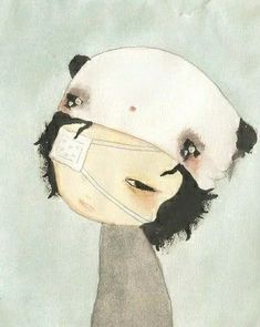 a drawing of a panda bear wearing a mask