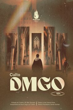 a movie poster for cultto dmgo, featuring a man standing in front of a cathedral