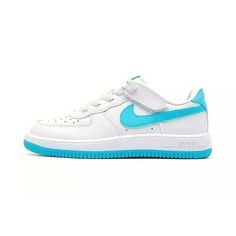 Nike Force 1 Low EasyOn Little Kids' Shoes Color: White/White/Aquarius Blue Size: 13C Size: 13.  Gender: male. Aquarius Blue, Nike Force 1, 95 Nike, Nike Force, Casual Running Shoes, Children Shoes, Nike Air Max 270, Baby Boy Shoes, Shoes Color