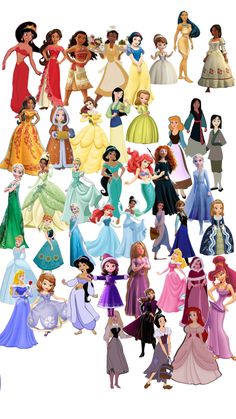 the disney princesses are all dressed up in their dresses