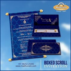 Boxed Scroll Wedding Card | Farman Wedding Card | Madhurash Cards Scroll Invitation Card, Marriage Ceremony, Online Invitations, Wedding Card, Invitation Card