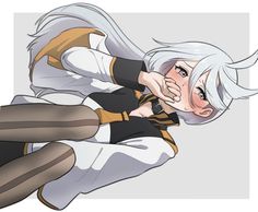 an anime character with white hair and black pants