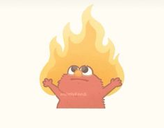 a cartoon character is standing in front of a fire with his hands up and eyes wide open