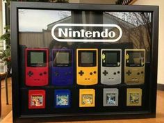 a display case with nintendo games on it