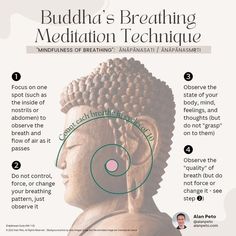 buddha's breathing meditation technique info sheet with information about the benefits of breathing and how to use it