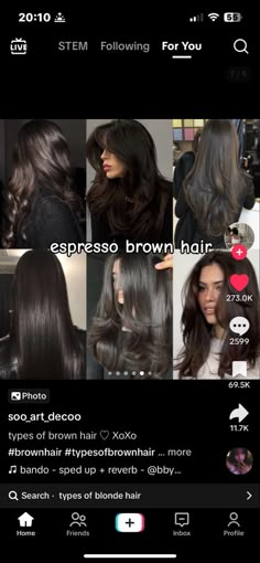 Espresso Hair Color, Cool Brown Hair, Coffee Brown Hair, Baylage Hair, Brown Hair Inspiration