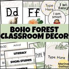 the boho forest classroom decor kit includes posters, letters and pictures to help students practice their language skills