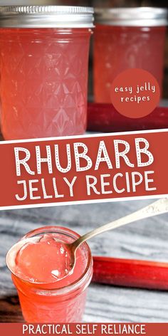 rhubarb jelly recipe with text overlay that reads, practical self reliance