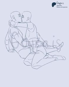 a drawing of two people sitting on the ground with their arms around each other's shoulders