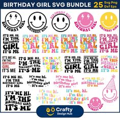 the birthday girl svg bundle is available for use on crafts, cards and more